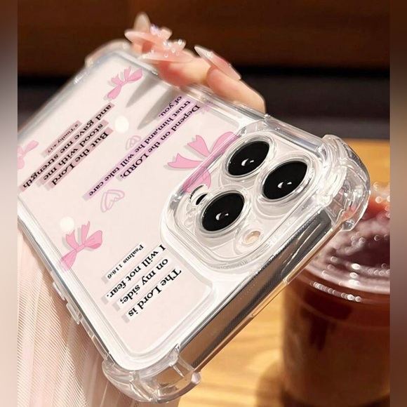 God quote Pink Bow Design Transparent Anti Fall Phone Case - Picture 3 of 3